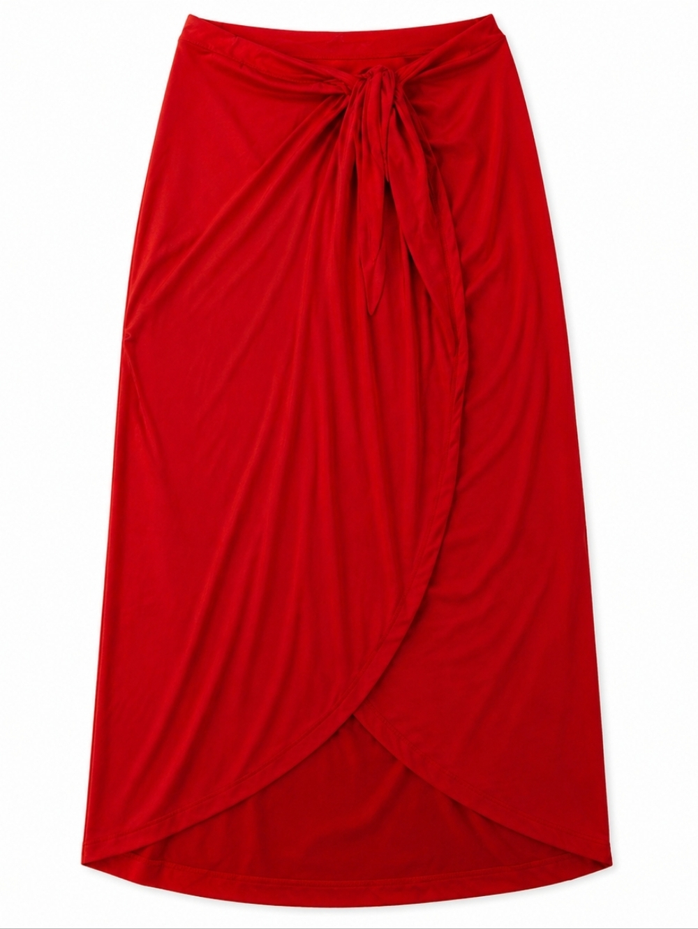 SHEIN Red Wrap Maxi Skirt Tie Front Asymmetrical Lined Size L Resort Vacation